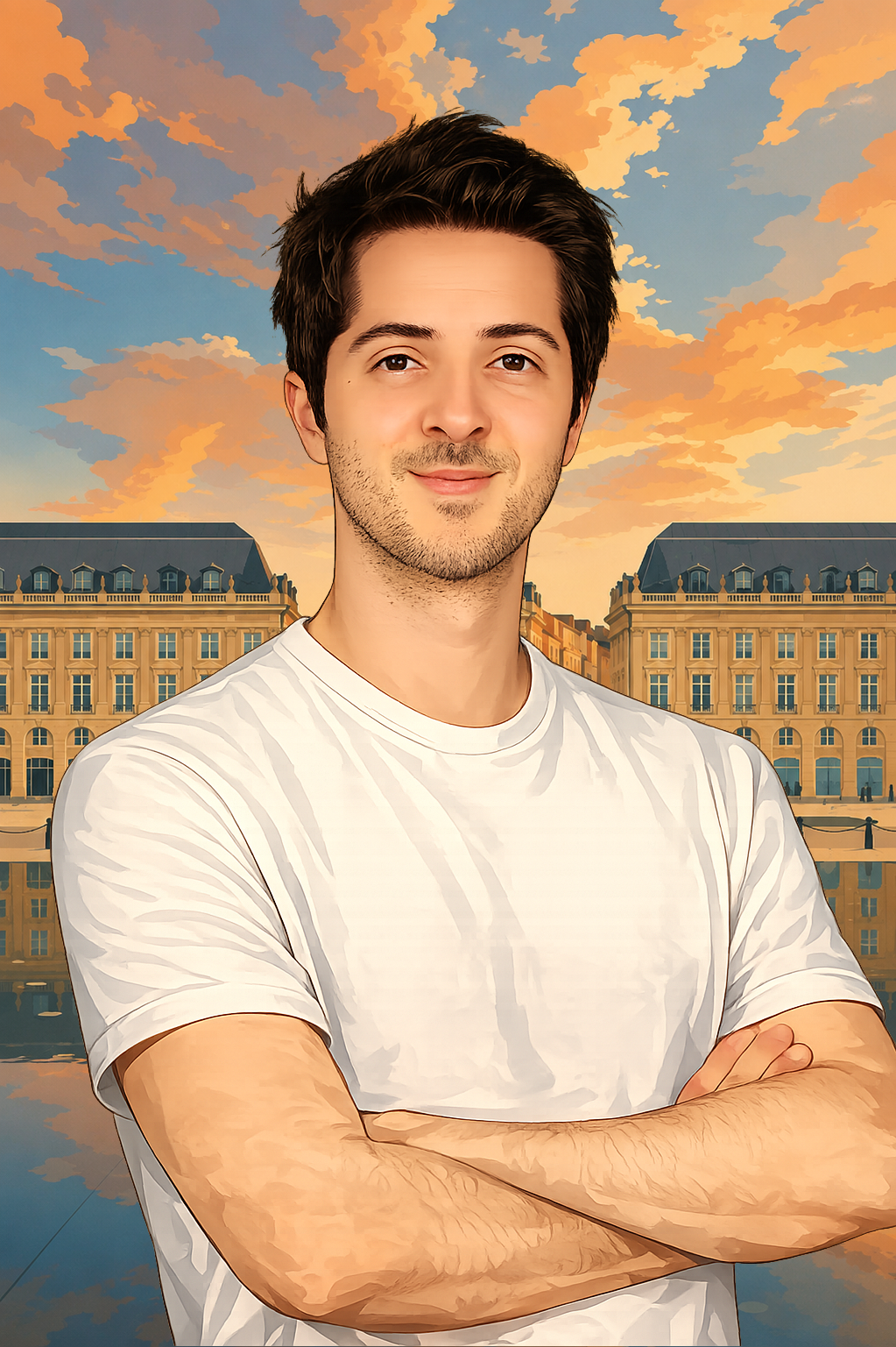Portrait d'Adrien Héloir, psychologue, devant la Place de la Bourse à Bordeaux